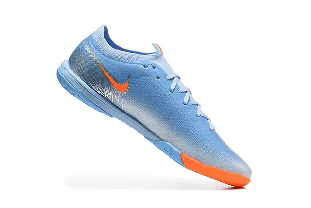 Nike MercurialX Blue Orange Low-Cut Knit Upper Metallic Silver Overlay Indoor Soccer Shoes