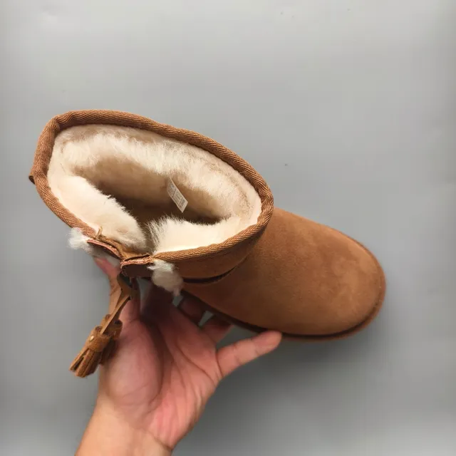 UGG Brown Beige Suede Upper Shearling Trim Ankle Boots