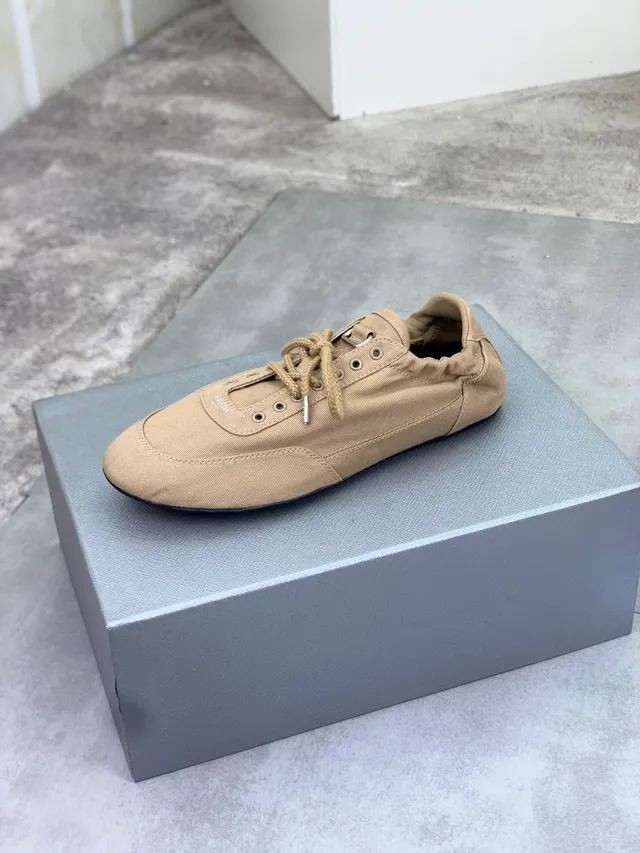 Prada Beige Black Upper Rope-Style Laces Canvas Shoes
