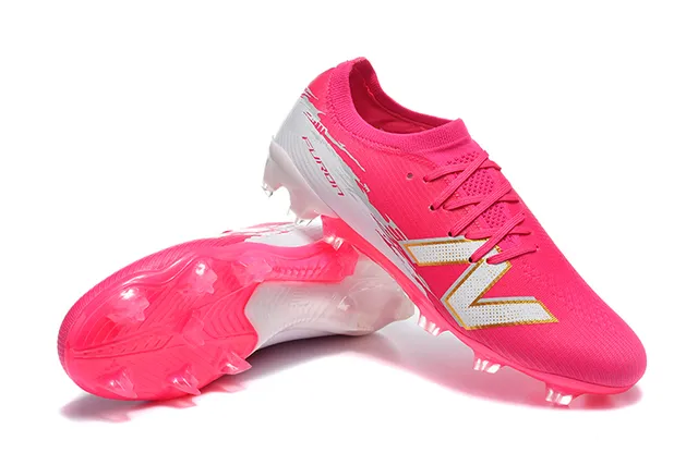 New Balance Furon Pink White Knit Upper Molded Conical Studs Firm-Ground Soccer Shoes