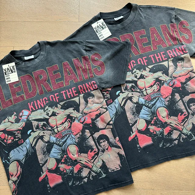 Vale Forever Acid-Wash Graphic Print Boxing Theme T-Shirt
