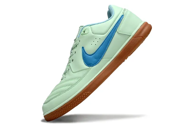 Nike Green Blue Low-Top Leather Upper Indoor Soccer Shoes