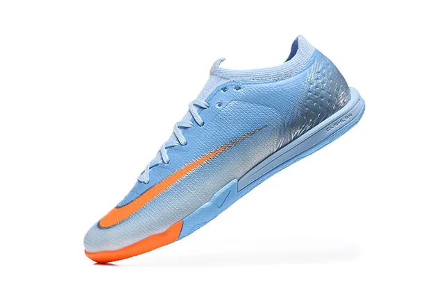 Nike MercurialX Blue Orange Low-Cut Knit Upper Metallic Silver Overlay Indoor Soccer Shoes