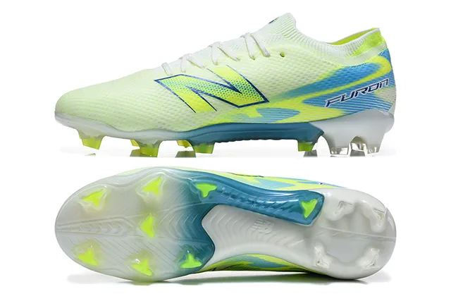 New Balance Furon Yellow Blue Knit Upper Translucent Sole Firm-Ground Soccer Shoes