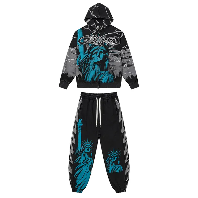 Godspeed Black Blue Graphic-Print Zip-Up Hoodie Tracksuit