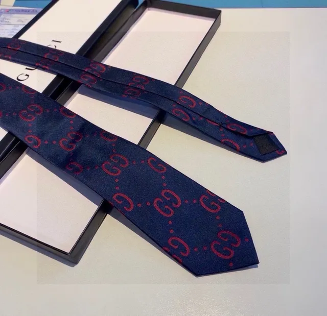 Gucci GG Monogram Navy and Red Necktie