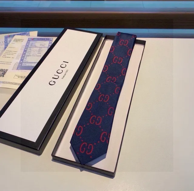 Gucci GG Monogram Navy and Red Necktie