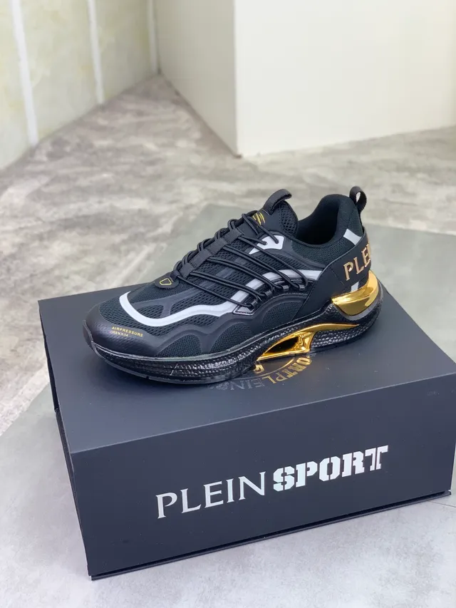 Philipp Plein Black Gold Mesh Upper Sculpted Midsole Sneakers
