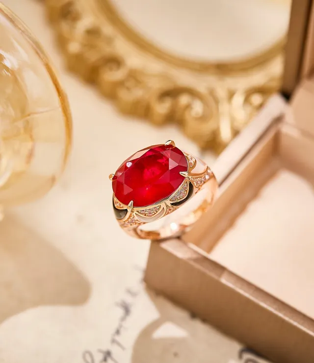 Red Gold Oval Faceted Gemstone Setting Ring