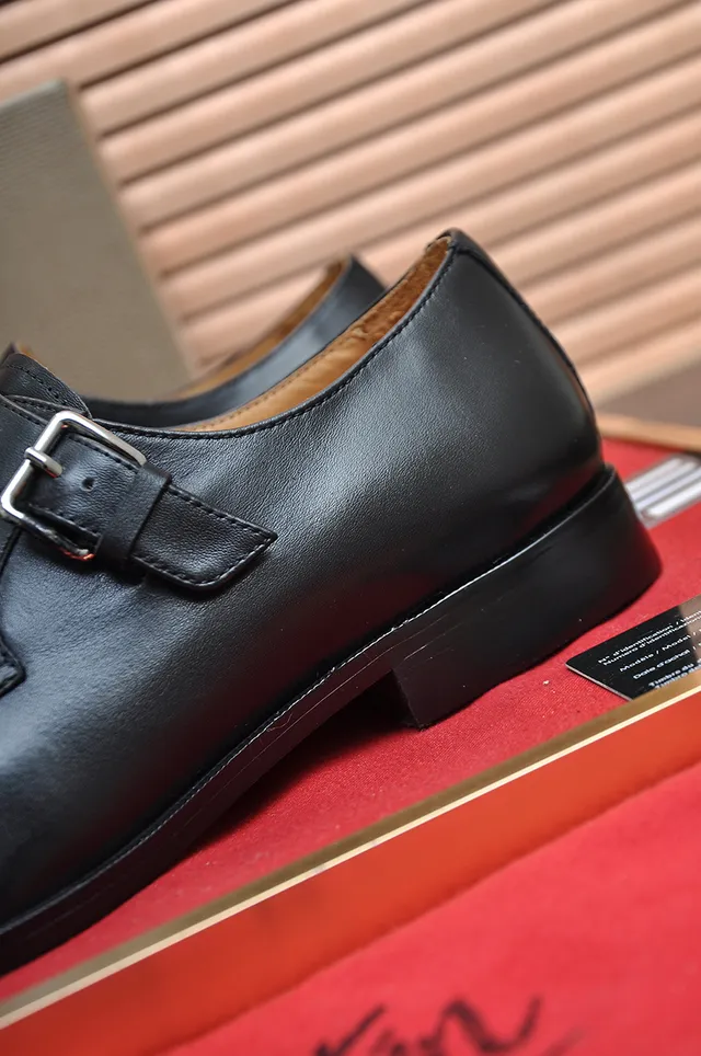 Christian Louboutin Black Red Polished Leather Single Strap Monk Shoes