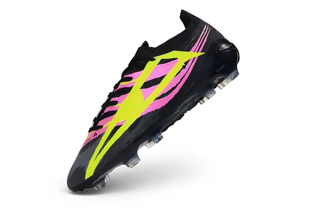 Puma Black Pink Molded Synthetic Upper Asymmetrical Neon Graphic Overlay Firm-Ground Soccer Shoes