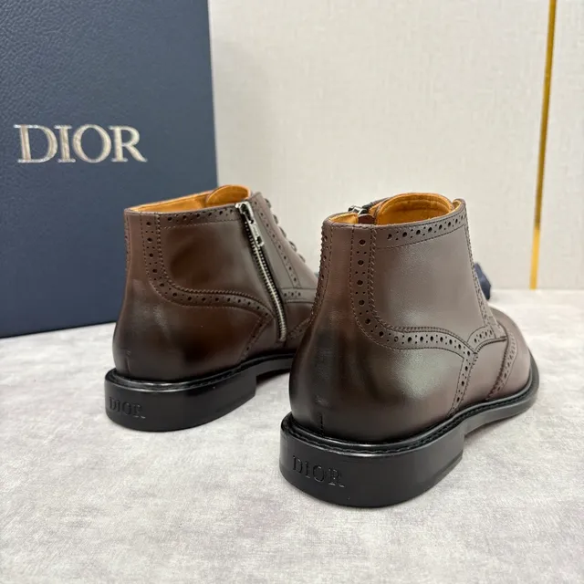 Dior Brown Black Brogue Detailing Lace-Up Front Ankle Boots