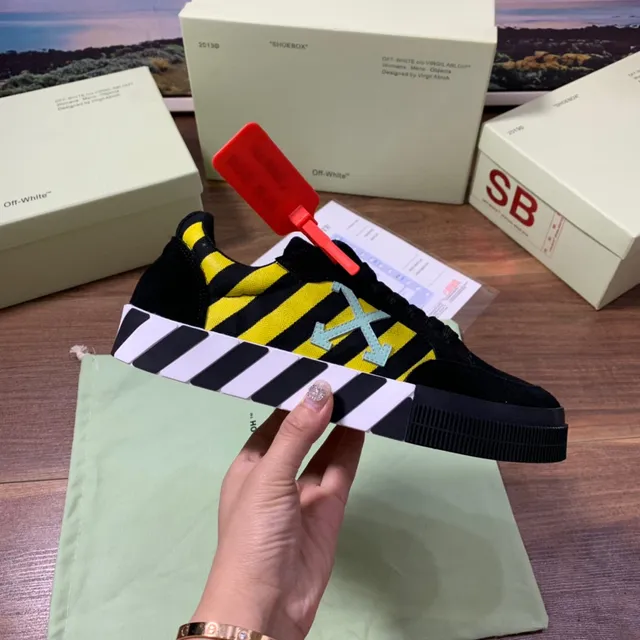 Off-White Black and Yellow Striped Arrow Logo Lifestyle Sneakers