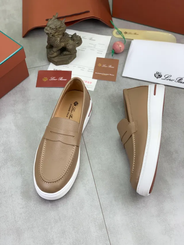 Beige White Pebbled Leather Penny Strap Loafer