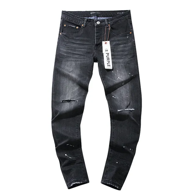 Purple Brand Distressed Slim-Fit Faded Black Jeans