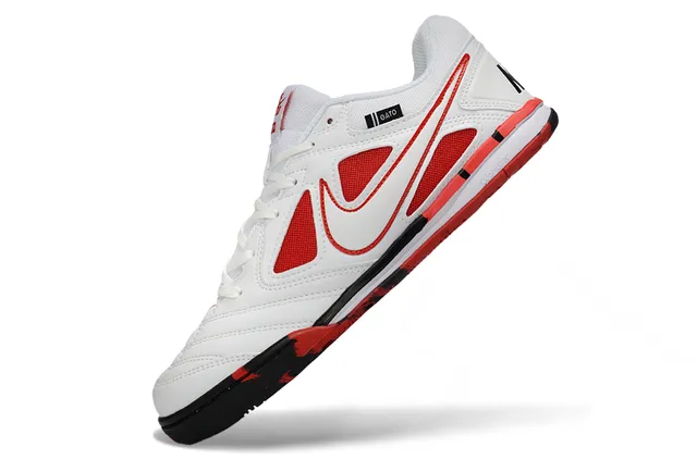 Nike Gato White Red Low-Top Synthetic Leather Upper Indoor Soccer Shoes