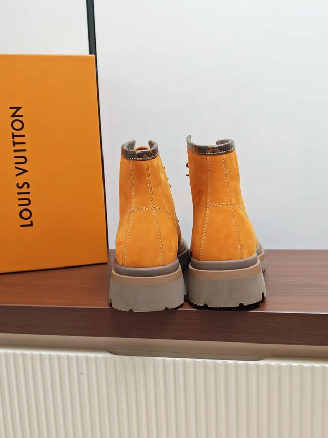 Louis Vuitton LV Trail Orange Brown Suede Upper Monogram-Trimmed Collar Work Boots