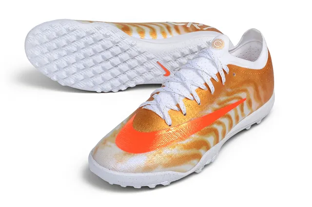 Nike Orange White Knit Upper Metallic Wave Print Artificial-Grass Soccer Shoes