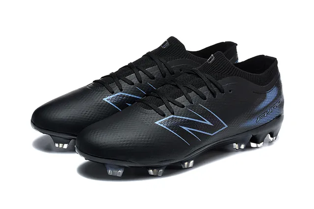 New Balance Furon Black Blue Low-Cut Knit Upper Molded Conical Studs Firm-Ground Soccer Shoes