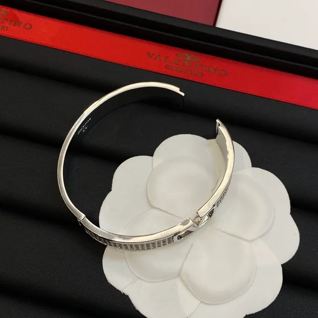 Valentino VLTN Pavé Crystal Open V Logo Bangle Bracelet