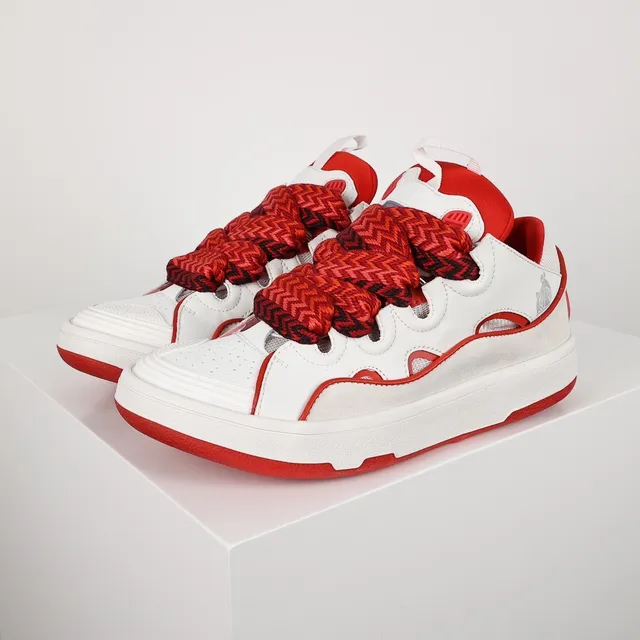 Le Coq Sportif White Red Wave-Cut Overlays Braided Laces Lifestyle Sneakers