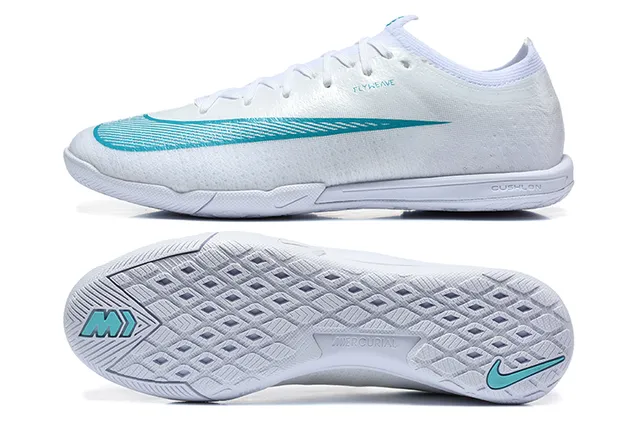 Nike White Blue Flyweave Upper Low-Cut Silhouette Indoor Soccer Shoes