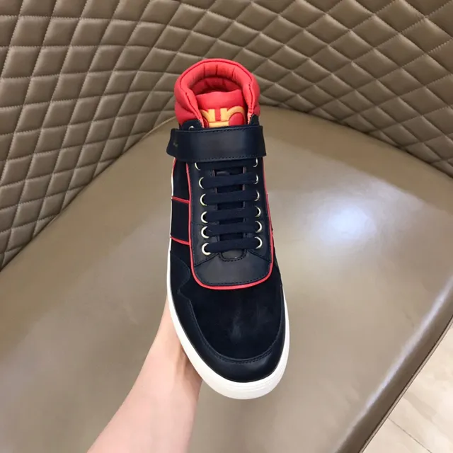 Salvatore Ferragamo High-Top Navy and Red Contrast Piping Sneakers