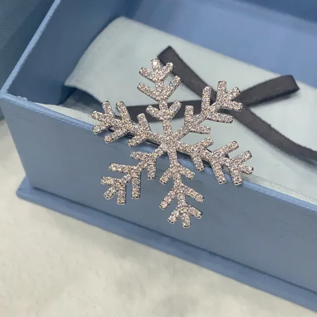 Snowflake Pavé-Set Clear Stone Brooch