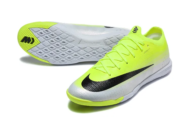 Nike Yellow Black Low-Cut Knit Upper Gradient Neon To White Indoor Soccer Shoes