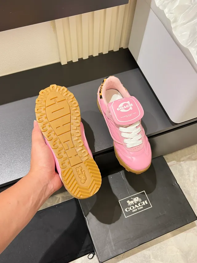 Coach Pink Brown Leather Upper Gum Rubber Sole Lifestyle Sneakers
