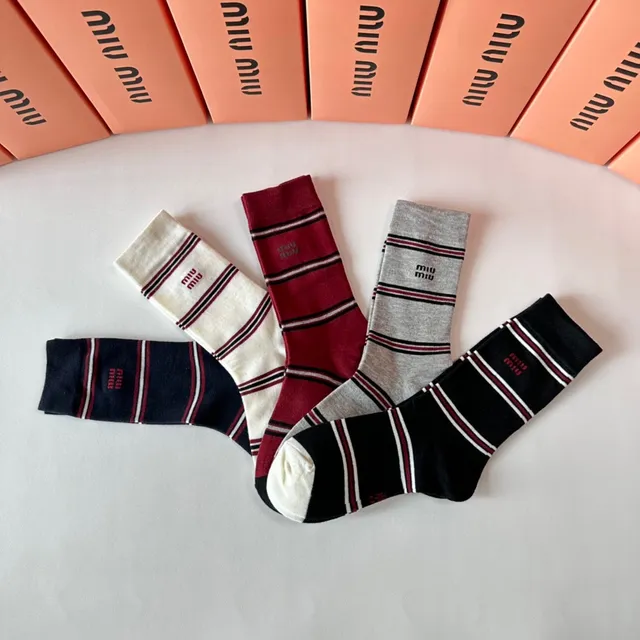 Miu Miu Striped Logo-Cuff Crew Socks