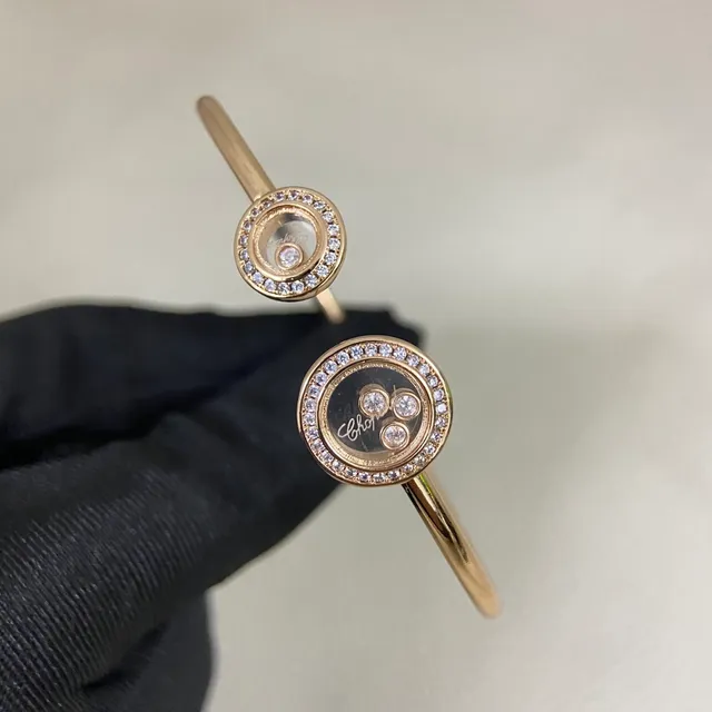 Chopard Happy Diamonds Rotating Disc Pavé Diamond Bezel Open Bangle Bracelet