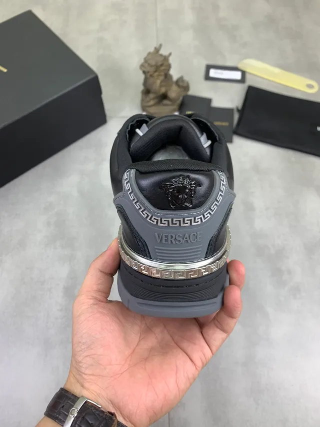Versace Odissea Black and Brown Greca Pattern Lifestyle Sneakers