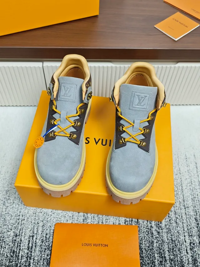 Louis Vuitton Gray Gold Suede Upper Laces And Hardware Work Boots