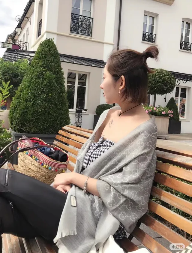 Gucci Monogram-Printed Gray Silk Scarf