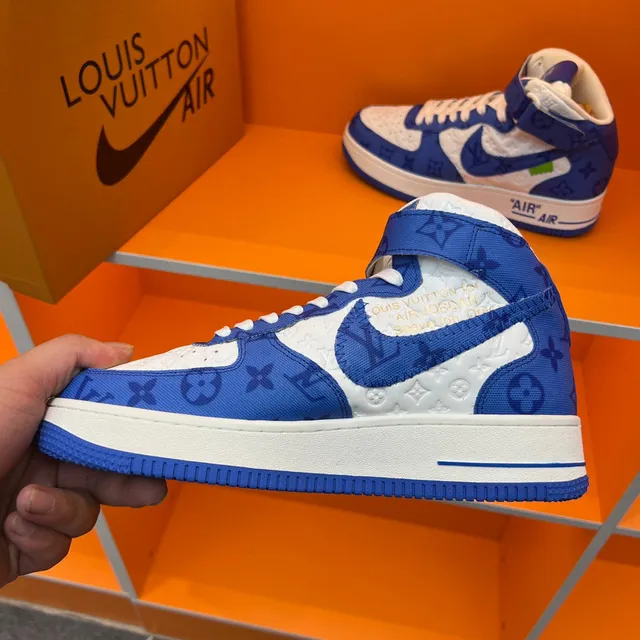 Nike x Louis Vuitton Air Force 1 High Blue Monogram Lifestyle Sneakers