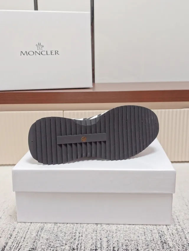 Moncler Black Red Woven Textile Upper Embossed M Logo Panel Sneakers
