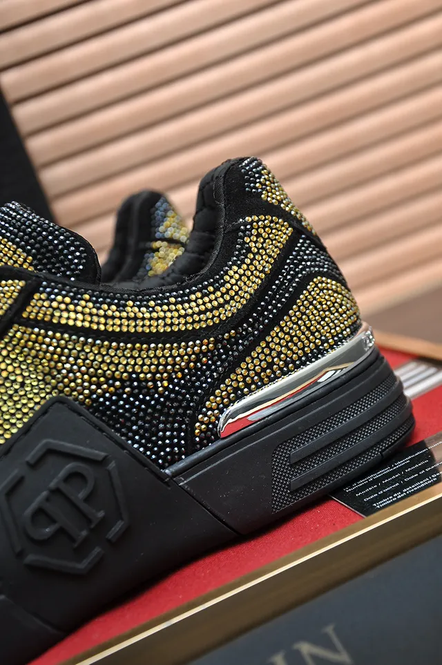 Philipp Plein Black Gold Crystal-Embellished Platform Sole Lifestyle Sneakers