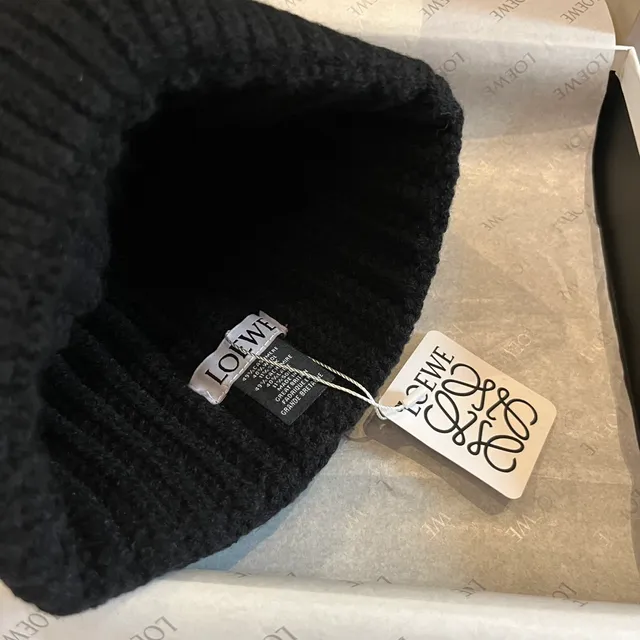 Loewe Anagram Patch Ribbed Knit Black Beanie