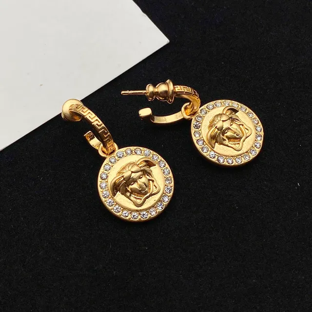 Versace Medusa Icon Gold-Tone Crystal Pendant Earrings