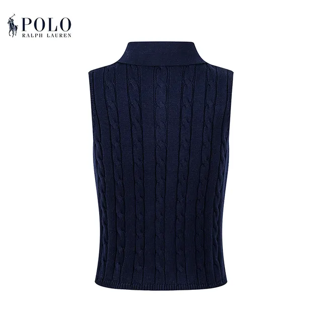 Polo Ralph Lauren Beige Navy Cable-Knit Sleeveless Polo Shirt