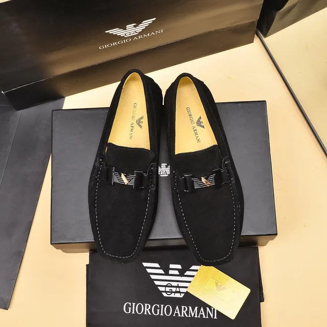 Giorgio Armani Black Yellow Suede Upper Metal Buckle Detail Loafer