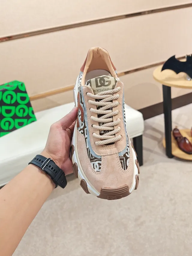 Dolce & Gabbana Beige Brown Platform Sole Multi-Material Upper Chunky Sneakers