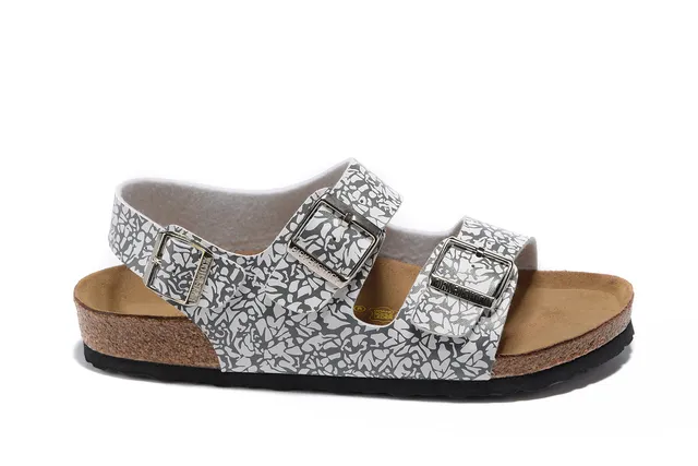 Birkenstock White Gray Two-Strap Buckle-Fastened Casual Sandals