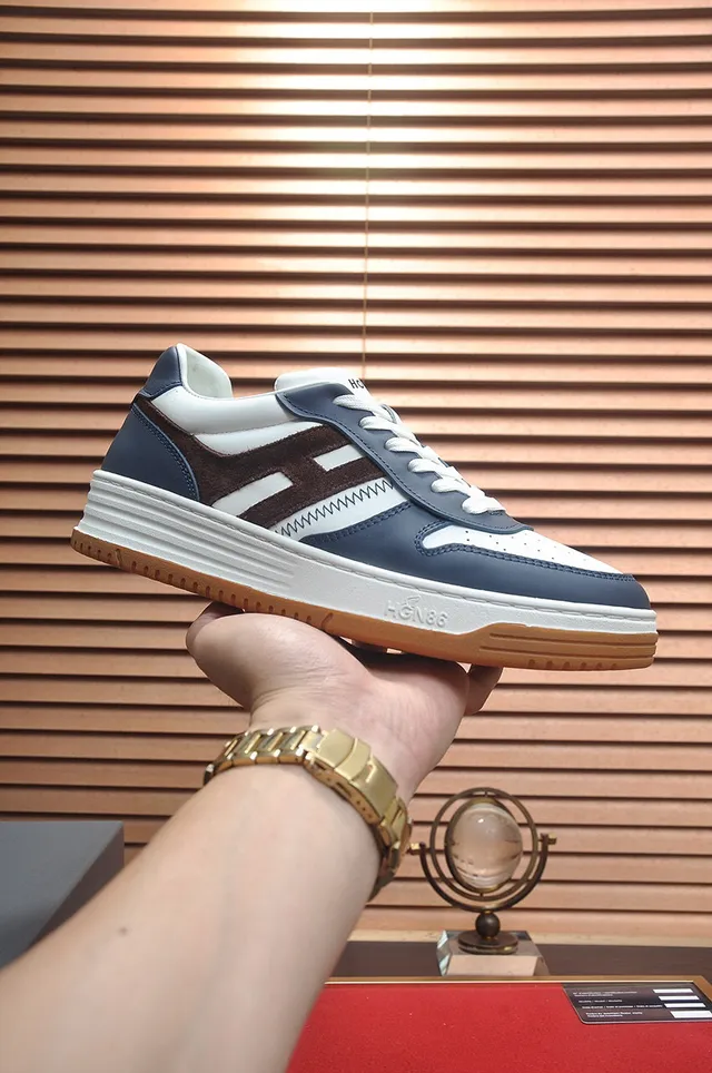 Hogan White Navy Layered Midsole Perforated Toe Cap Lifestyle Sneakers