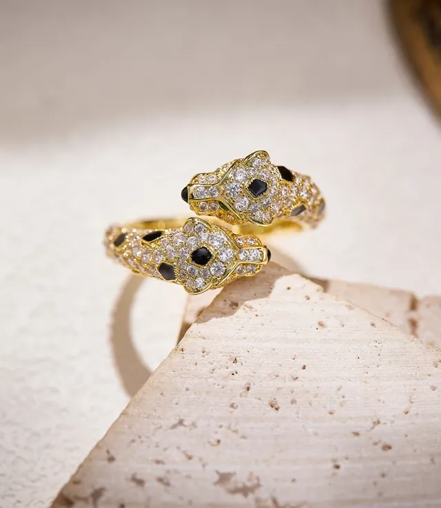 Cartier Panthère Double Panther Head Pavé Diamond Onyx Emerald Ring