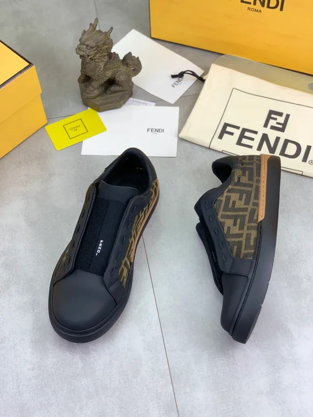 Fendi First Black Brown Slip-On Elastic Side Panels Lifestyle Sneakers
