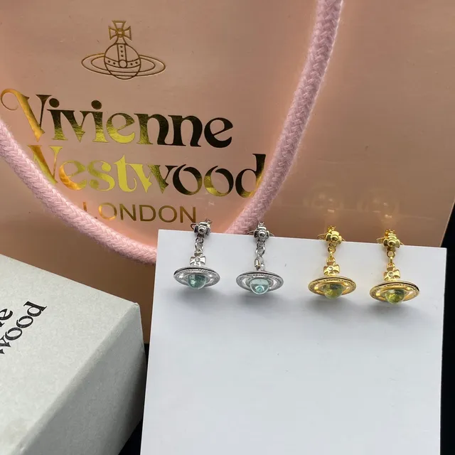 Vivienne Westwood Orb Green Stone Dangling Earrings