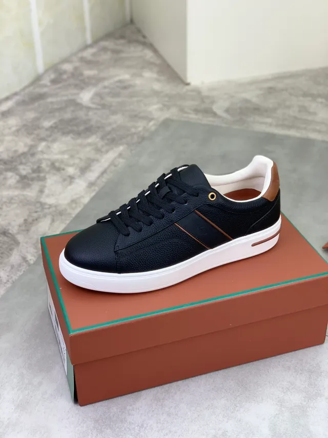 Loro Piana Black Pebbled Leather White Sole Lifestyle Sneaker