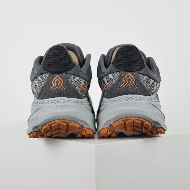 Hoka Gray Orange Engineered Knit Upper Maximalist Cushioned Midsole Running Shoes